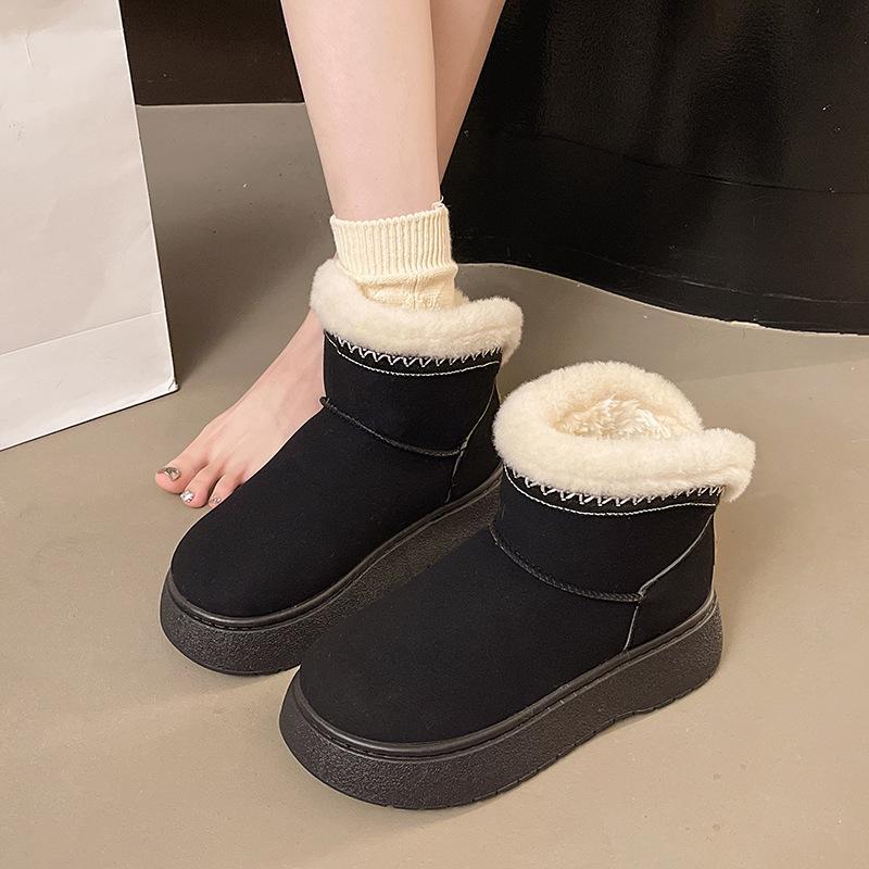 2025 Autumn New Fashion Flip Muffin Thick-soled Snow Boots Women's Korean Version Warm Round Head Sleeve Foreign Trade Women's Cotton Shoes