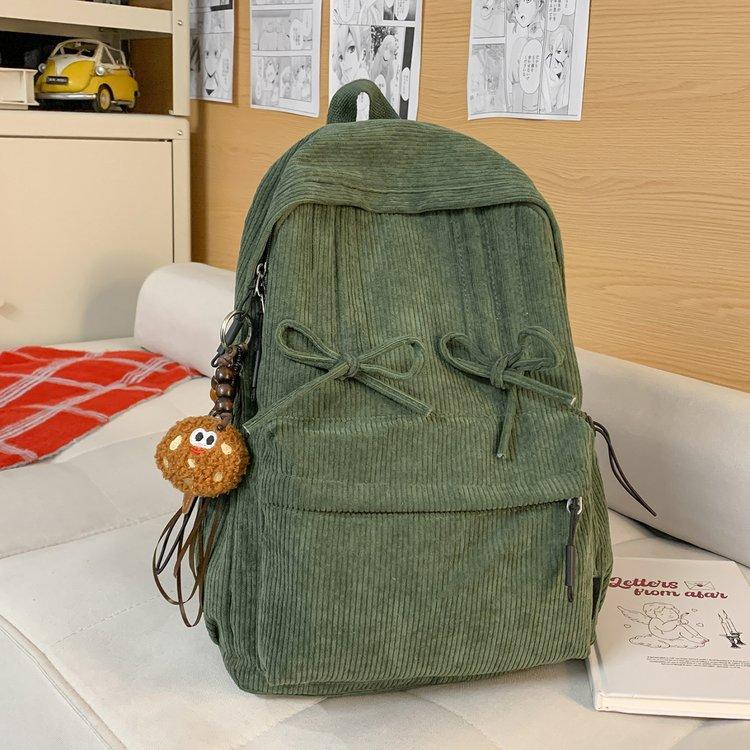 Schoolbag Japanese ins bow new campus high value corduroy schoolbag junior high school high school student backpack
