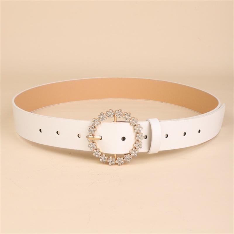 Stylish Rhinestones Embellished Waist Belt Soft PU Leather Waist Girdle Adjustable Strap For Dresses And Outfits