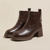 Ankle Boots for Women's Autumn and Winter New Products Platform Leather Slim Boots Back Zipper Short Boot Womens Casual Shoes