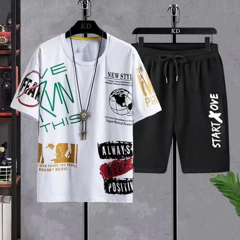 

Костюмы для мужчин Летний повседневный комплект из футболки с коротким рукавом и шорт, спортивные штаны, спортивный комплект из двух предметов в стиле аниме, стильные футболки L