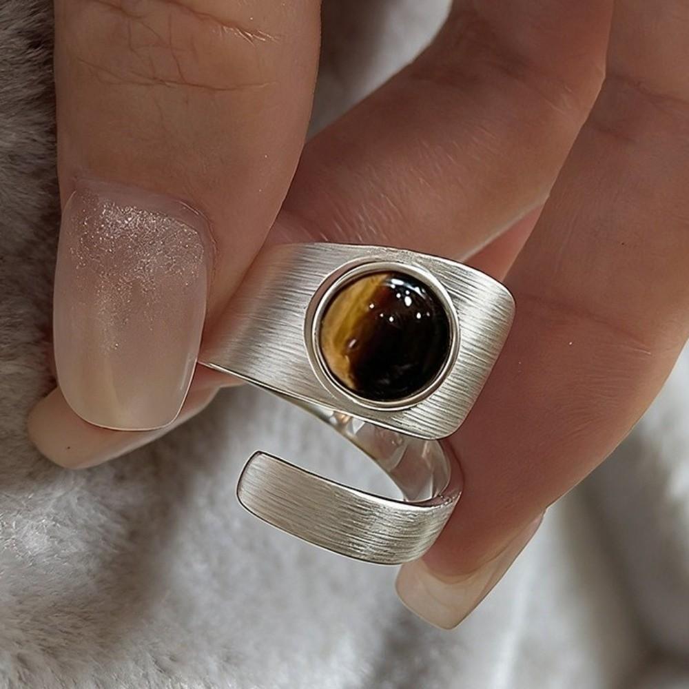 Elegant Vintage Adjustable Open Rings Irregular Niche Minimalist Rings Tiger Eye Stone Rings Party