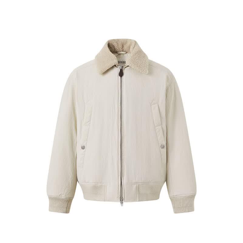 CHINISM Men s Detachable Fur Collar Flight Jacket M