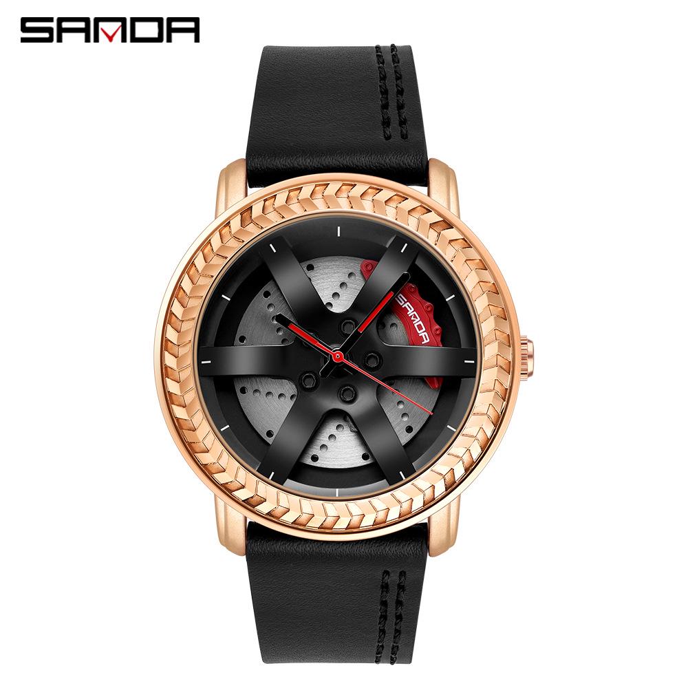 Sanda Men's 1061 Waterproof Leather Strap Watch with Trendy Hollow Dial