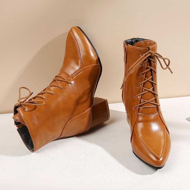 Women's High-heeled Short Boots Autumn and Winter New Simple and Comfortable Thick-heeled Solid-color Large-size Short Boots