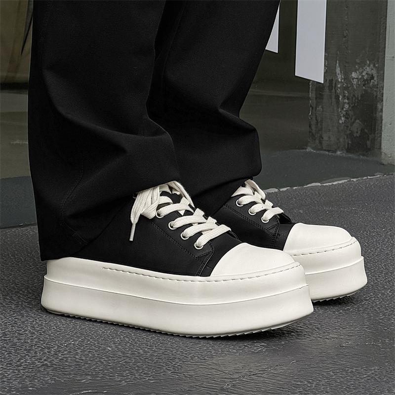British Style2026Brand Men Outdoor Thick Bottom Casual Leather Sneaker Luxury Genuine Leather Handmade Designer Vulcanized Shoes