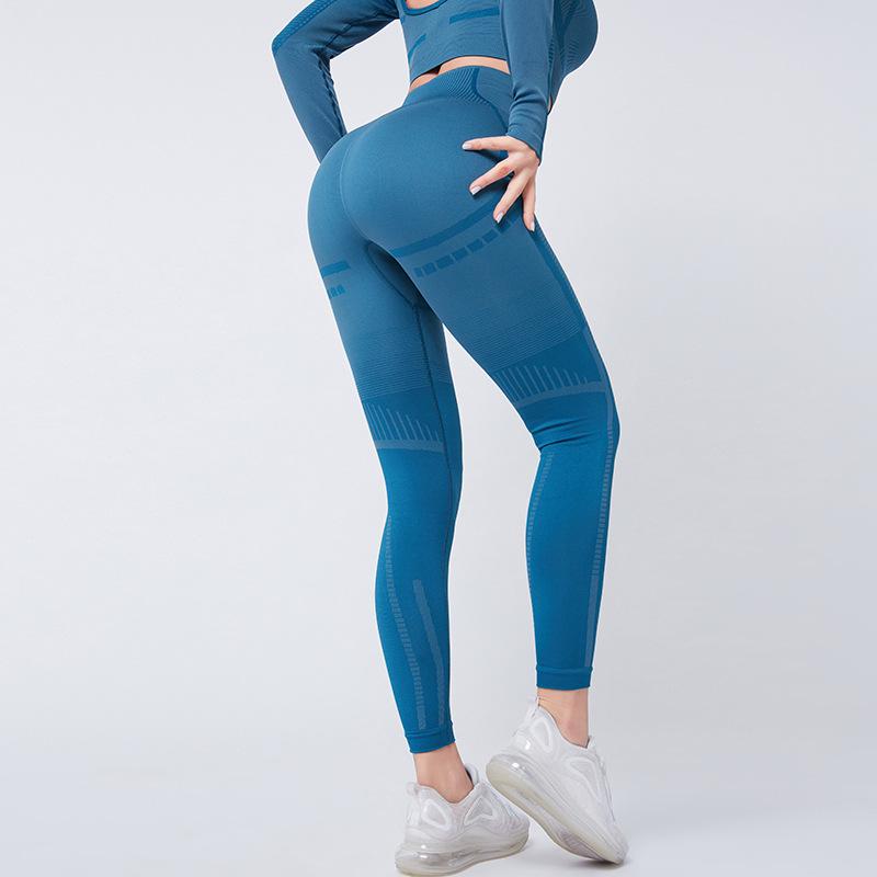 

Influencer Style Sports Fitness Two-Piece Set: Cropped Long Sleeve Top & High Waist Running Pants L