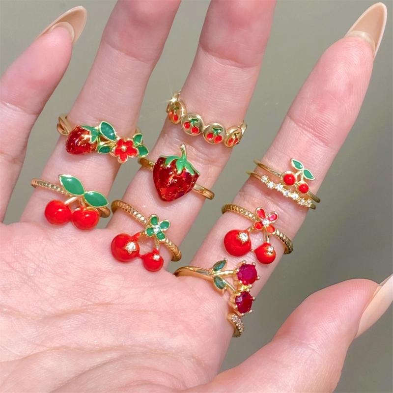 Elegant Cherry Rings Fashionable Rings Adjustable Open Rings Copper Texture Suitable for Dates Parties and Daily Outfits