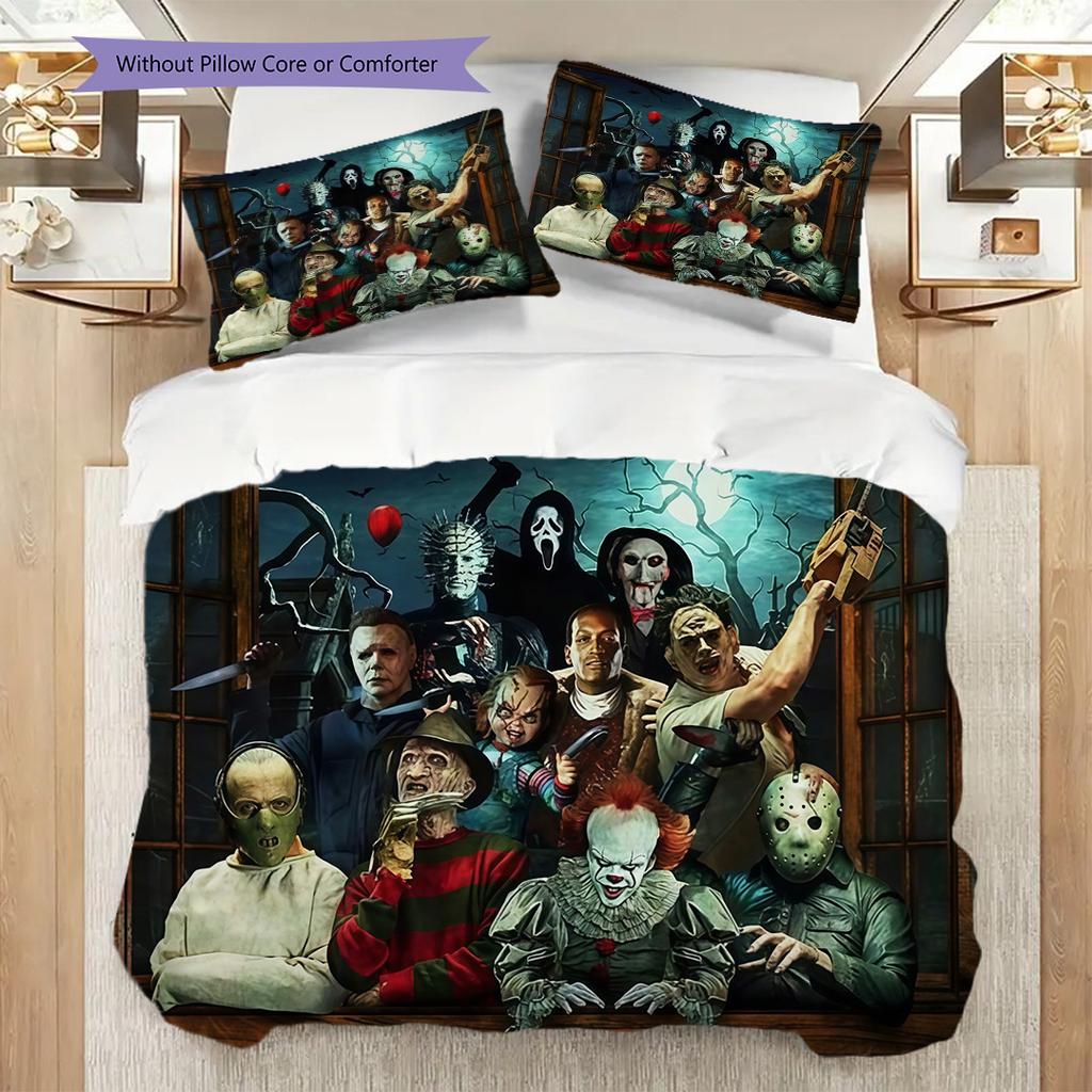 Halloween Horror Characters Set Bedding 1 Duvet Cover 2 Pillowcase Without Core Soft And Comfortable Duvet Cover And Pillowcase Bedding Set