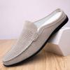 Fashion Classic Breathable Half Shoes Mens Hollow Out Genuine Leather Half Slippers Non-slip Mules Casual Outdoor Moccasins Flats Hombre