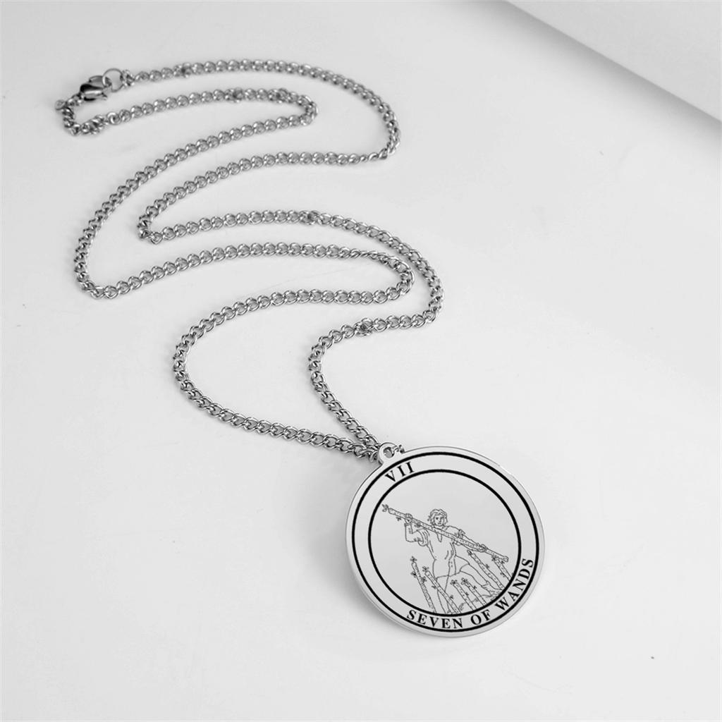 Arcana Tarot Pendant Necklaces Stainless Steel Round Tarot Cards Necklace for Men Vintage Astrology Jewelry Gift