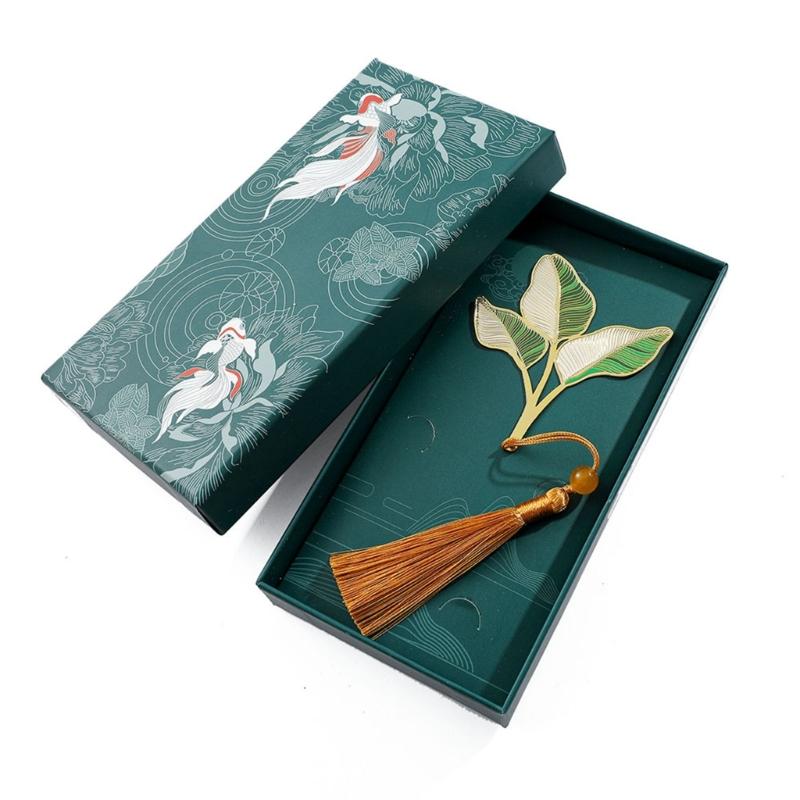 5 Pcs Chinese Style Bookmarks Page Markers Reading Bookmarkers Leaf Shape Bookmarks Metal Bookmarks with Tassels