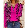Leopard Print Long-sleeved T-shirt Women's V-neck Spring, Autumn and Winter | Elastic Slim-fitting Top