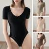 Sommar V-ringad Kortärmad Body Sexig Enfärgad Höftlyftande Magekontroll Andningsbar Stretchig Jumpsuit