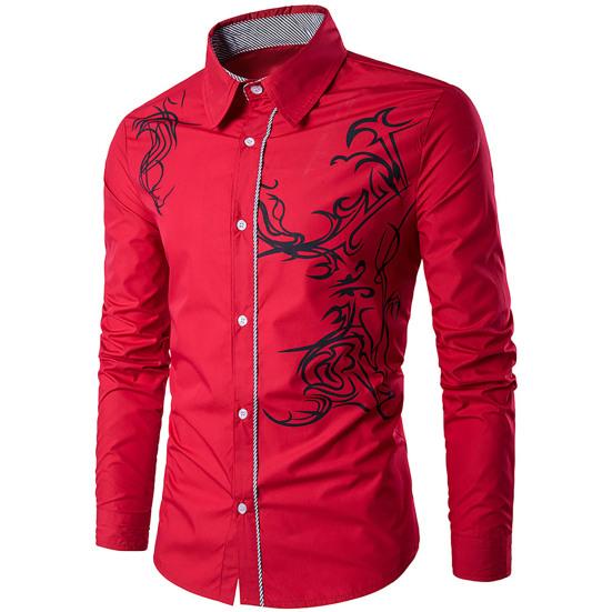 Men Shirt Turn-down Collar Single-breasted Slim Fit Ethnic Style Spring Shirt for Daily Wear