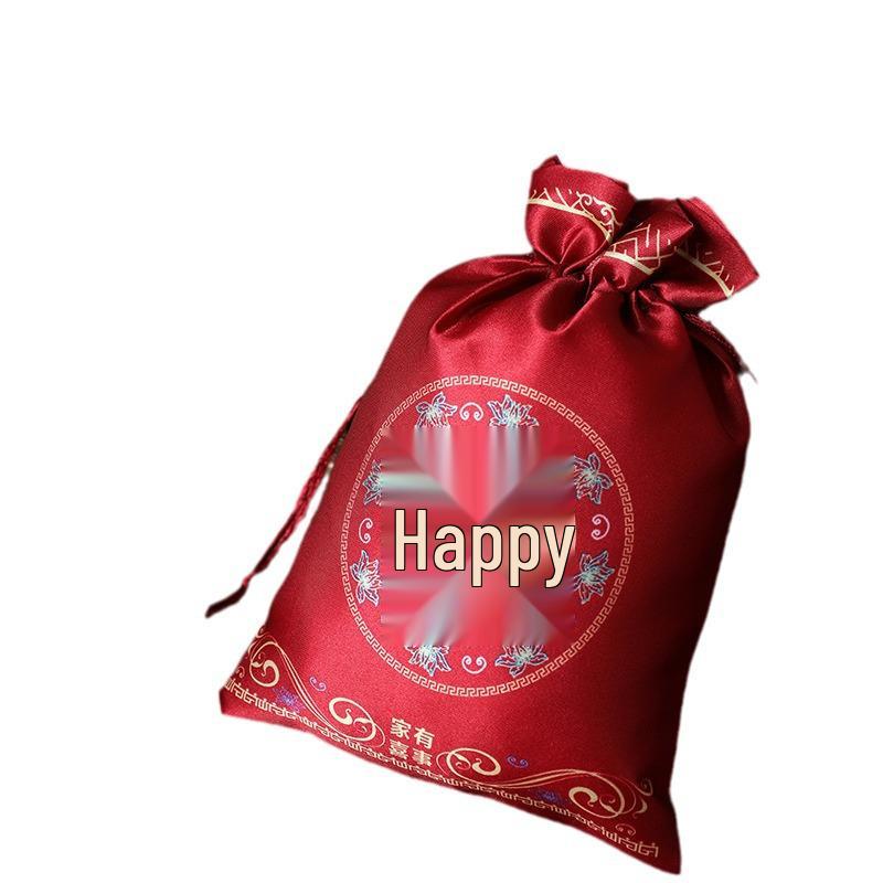 Elegant Wedding Celebration Candy Bags with Sunflower Seeds & Peanuts, No Folding Needed, High-End Drawstring Design, Handheld Cloth Bags.