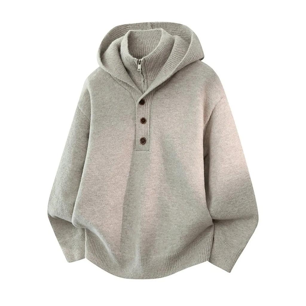 2026 Autumn Man Vintage Fake Two Pieces Sweater Men Hooded Knitted Pullover Man Oversized Loose Sweater Male Casual Jackets