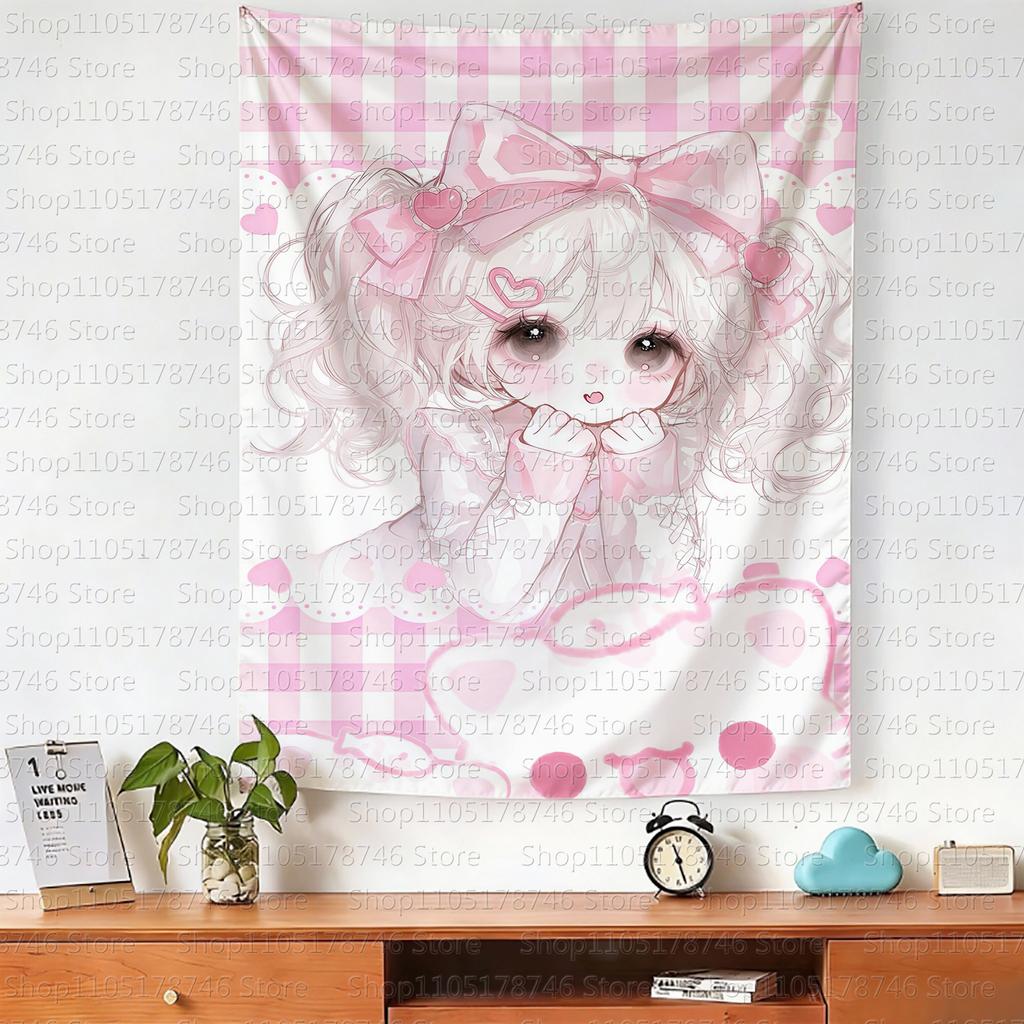 Kawaii Anime Girl Wall Hanging Tapestry Cute Fashion Bedroom Background Home Decor Original Design Wall Tapestries