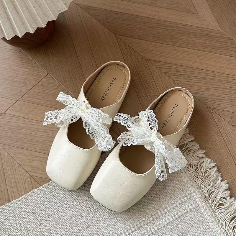 2026 Mules Shoes for Flat Women Square Toe Soft-soled Designs Slippers Woman Flats Slippers Comfortable Slides Shoes Women 369