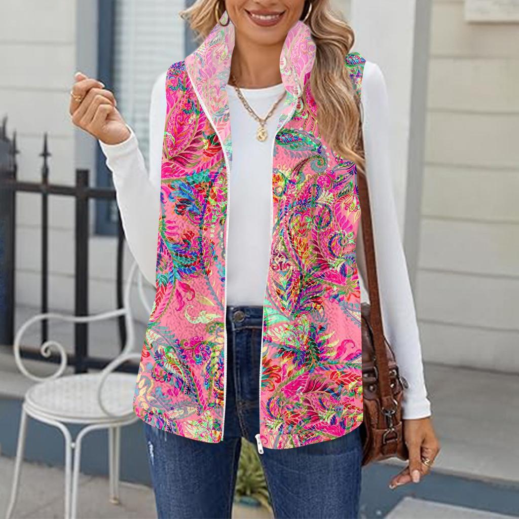Women's Retro Printed Fashionable Warm Fleece Cardigan Vest Coat