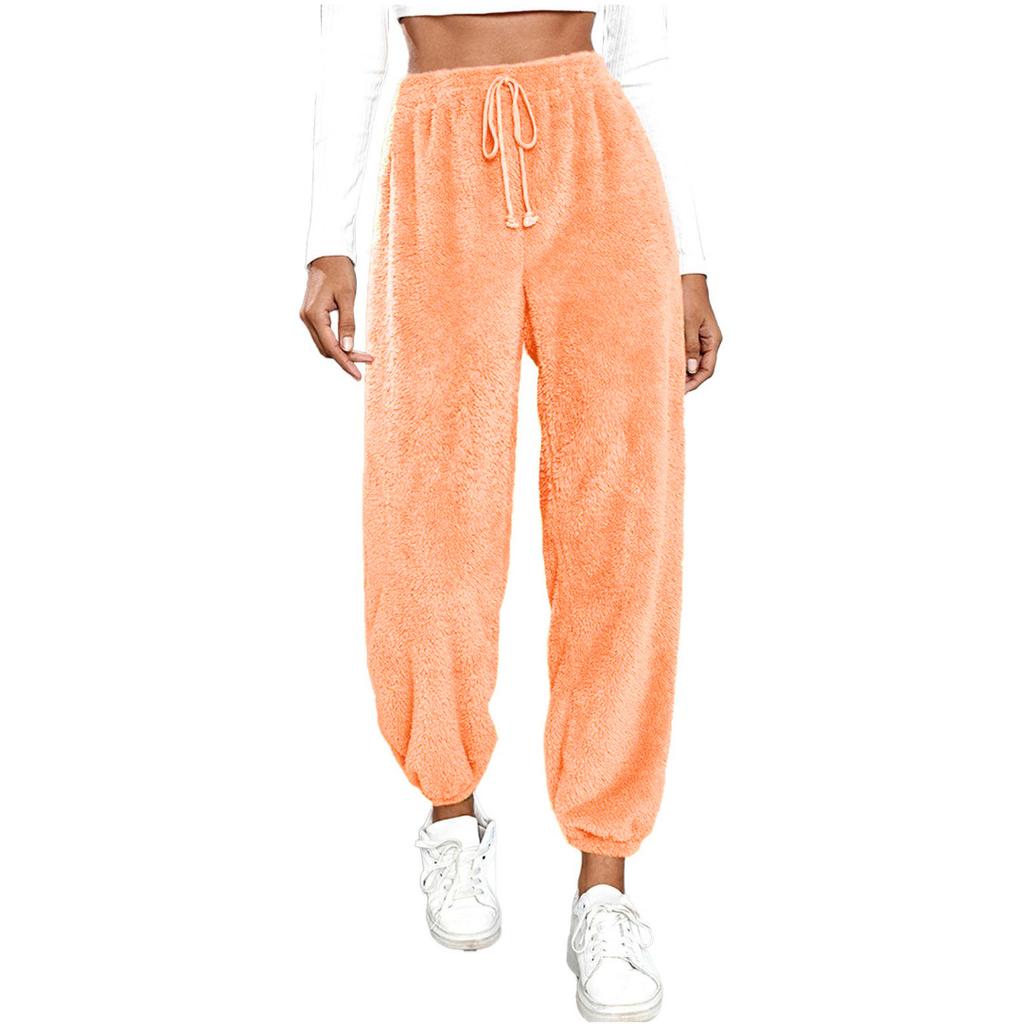Women's Fashionable Relaxed-Fit Trousers Sporty Fleece-Lined Solid-Colour Cuffed Trousers