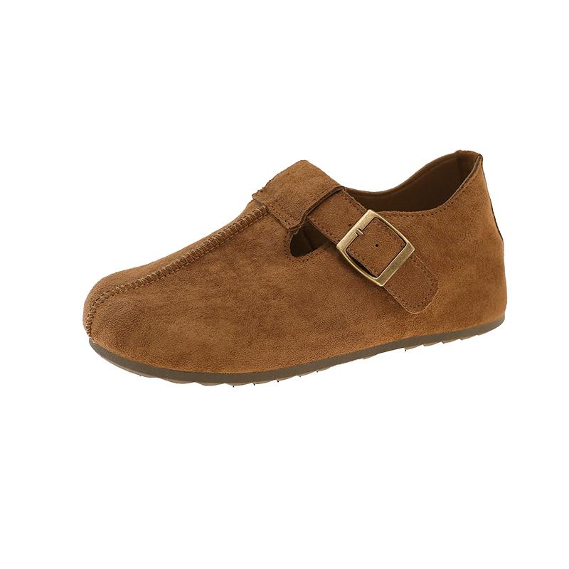 Fashion Women's Thick-soled Non-slip Solid-color Peas Clogs In Spring Autumn Korean Style Buckle Decorative Round-headed Low-top Shoes