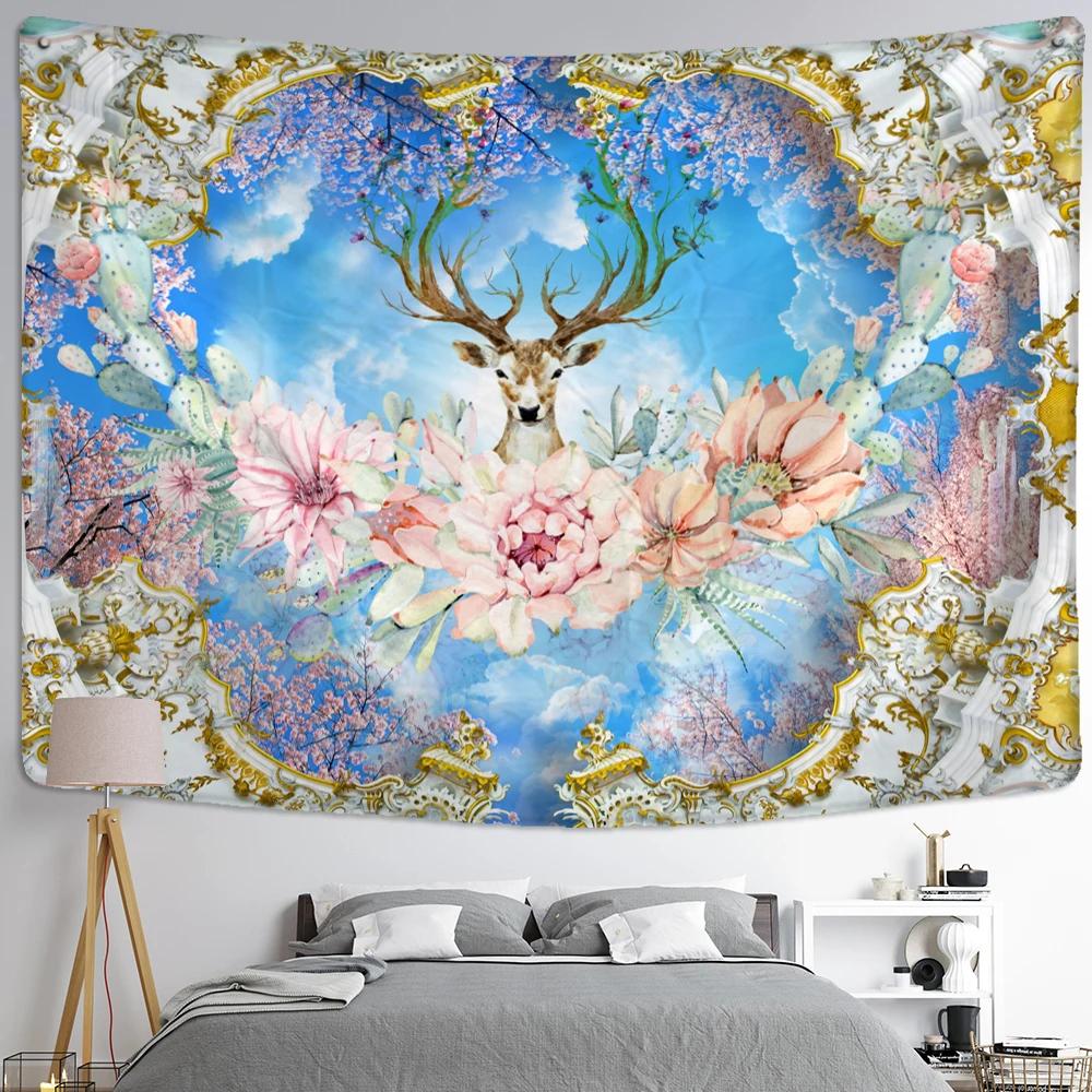 Cute Fawn Tapestry Christmas Reindeer Wall Hanging Bohemian Bedspread Blanket Dorm Home Decor mantas mandalas