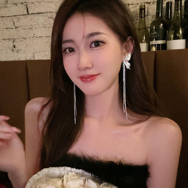 Super Feenstil Metall Plissee High-End Quasten Kette Schmetterlingsflügel Ohrringe Elfen Stecker Ohrringe Langer Stil