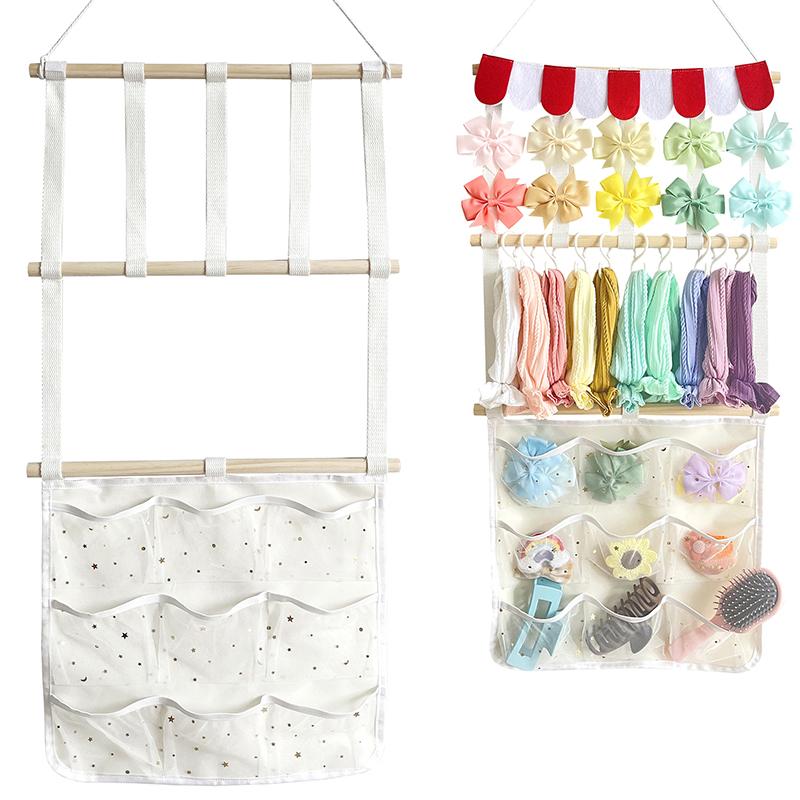 Hair Bows Holder Headband Organizer For Girls, Hair Clips Hanger Storage With Hooks, Wall Hanging Decor For Nursery Room