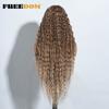 FREEDOM Synthetic Lace Front Wigs 34 Inch Super Long Curly Lace Wigs For Women Ombre Brown Lace Front Cosplay Wigs