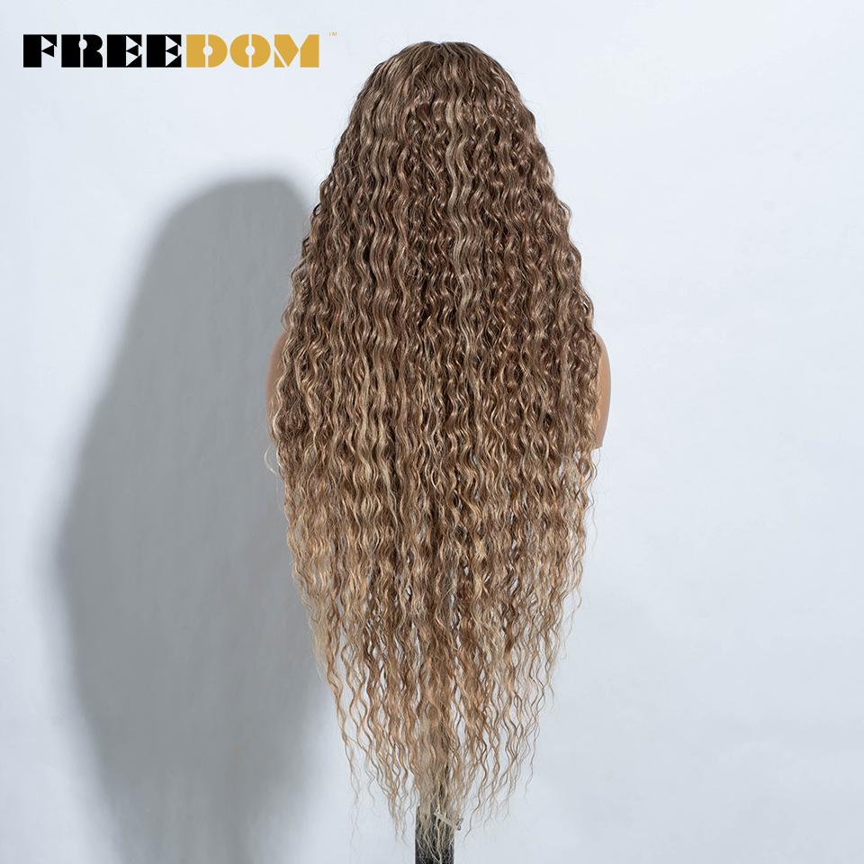FREEDOM Synthetic Lace Front Wigs 34 Inch Super Long Curly Lace Wigs For Women Ombre Brown Lace Front Cosplay Wigs