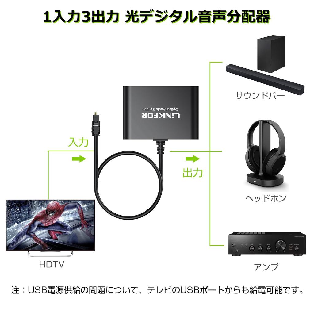 LiNKFOR Optical Digital 1 3 Supports and Compatible with DVD Aluminum Alloy Japanese Instruction SPDIF/TosLink Splitter, Input, Outputs, LPCM2.0, DTS,