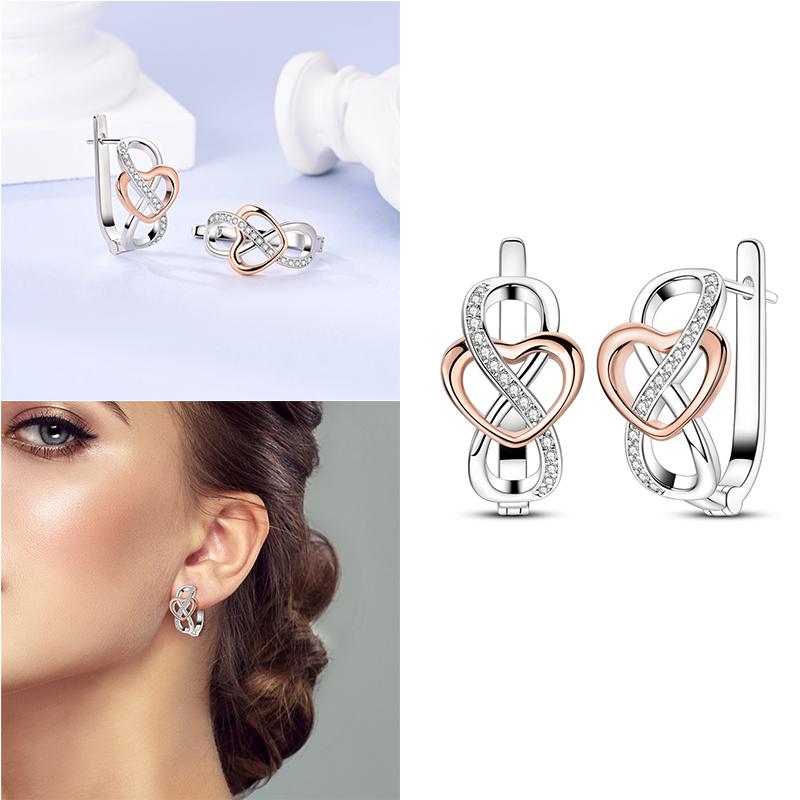 Genuine 925 Silver Love Feather Earrings Fit Original Charms Hoop For Women Girls Stud Earring Fine Jewelry Gifts