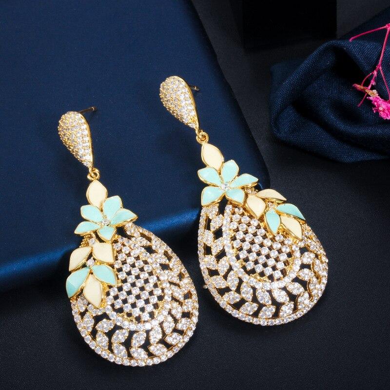 Vintage Elegant Luxury Cutout Oil Drop Flower Clear CZ Earrings for Women 925 Silver Needle Trendy Jewelry Valentine's Day Gift