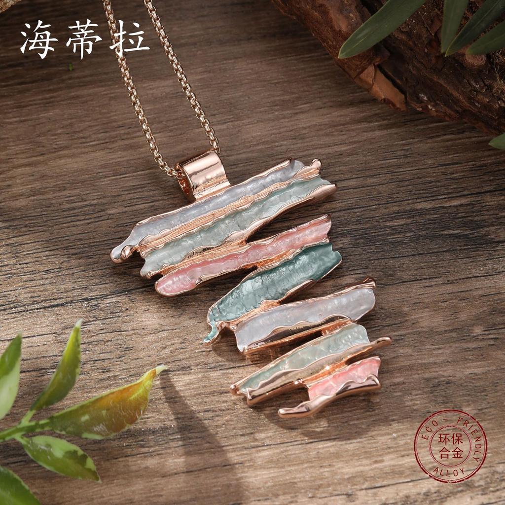 New enamel geometric line pendant, fashionable and high-end women's versatile irregular necklace