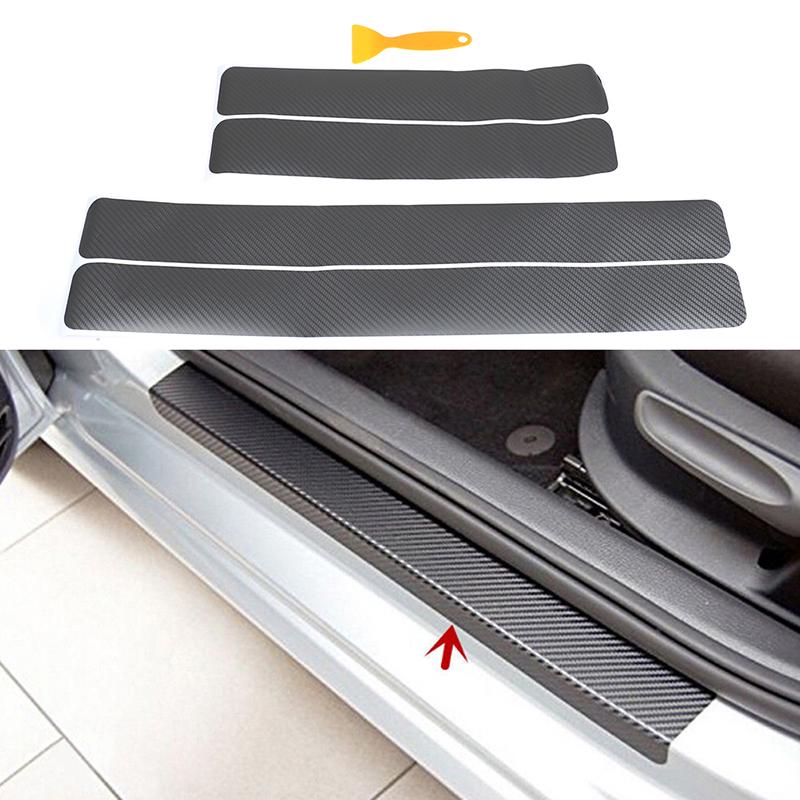 4Pcs Gray Color Car Door Sill Scuff Welcome Pedal Protect Carbon Fiber Sticker