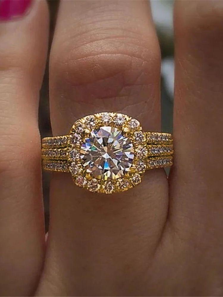 Crystal Female White Pink Zircon Stone Ring Set Silver Gold Color Bridal Wedding Engagement Jewelry For Women