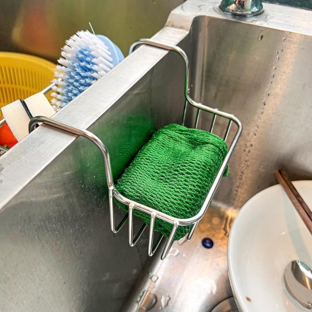 Stainless Steel Sink Sponge Holder Heavy Duty Sink Saddle Dish Brush Holder Kitchen Gadgets