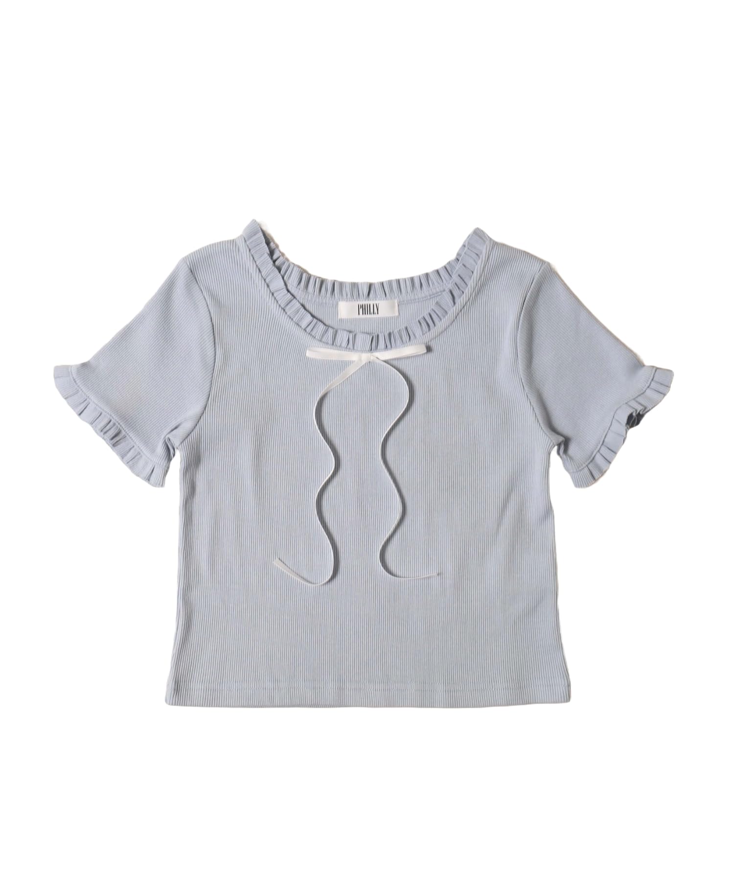 

WEGO PHILLY Long Ribbon Frill Ribbed Short Cute Size Sax T-Shirt, Sleeve, Top, Women s, F,