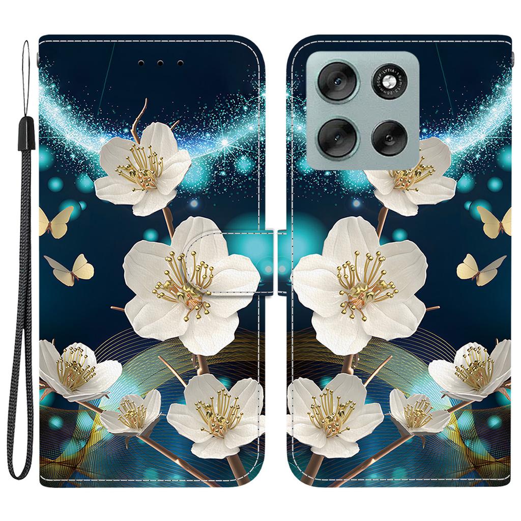 For Motorola Moto G56 5G Case Pattern Printing Anti-Drop Leather Flip Wallet Phone Cover with Lanyard