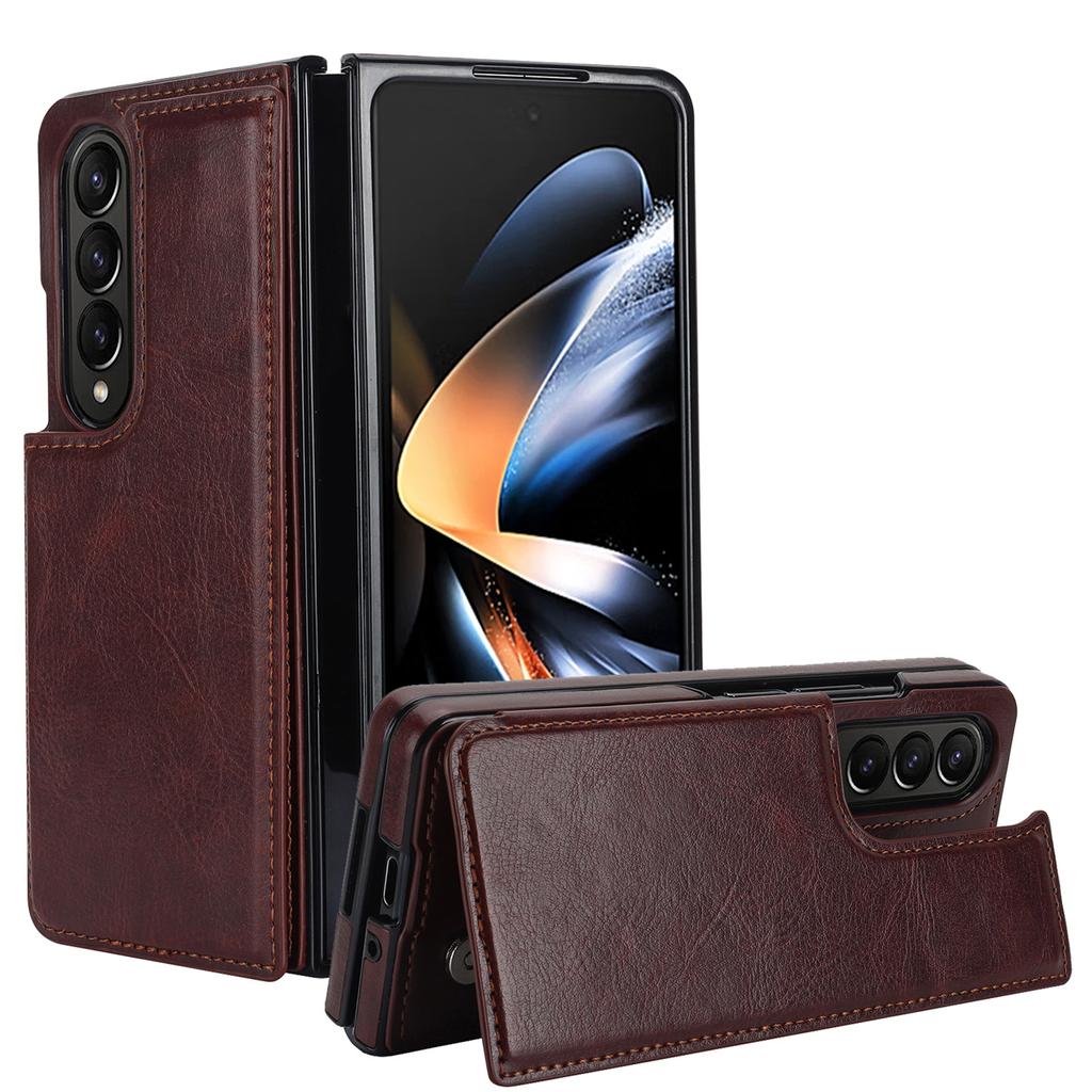 Applicable To The New Samsung Fold4 Mobile Phone Case Fold5 Double Buckle Card Mobile Phone Leather Case Fold3 Folding Protective Case
