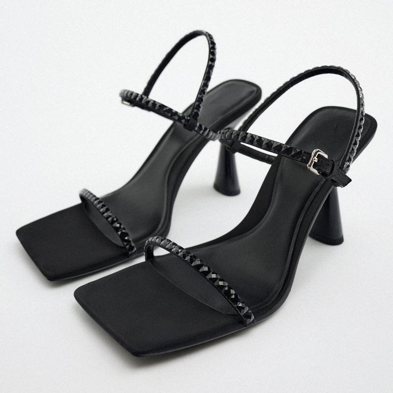 Fashion Sexy High Heel Sandals Women Pointed Toe Rhinestone Strap Black