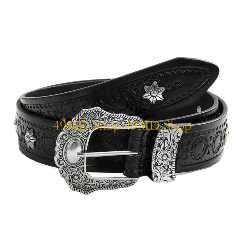 49MD Unisex Black Belt Rivet Star Decoration Waist Belts Unisex Stylish Waistband чёрный