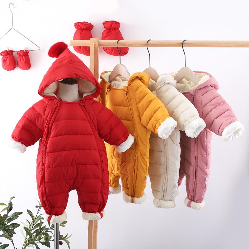 2025 Winter Fleece-Lined Baby Crawling Suit Thickened Jumpsuit Newborn Romper