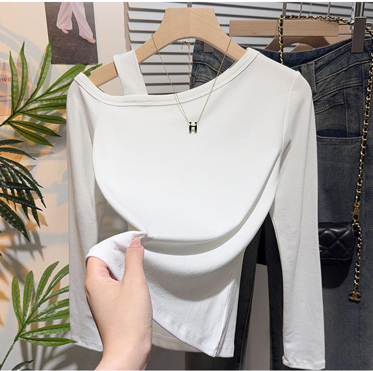 Women's One-Shoulder Slim-Fit Long-Sleeve T-Shirt - Early Autumn Niche Design