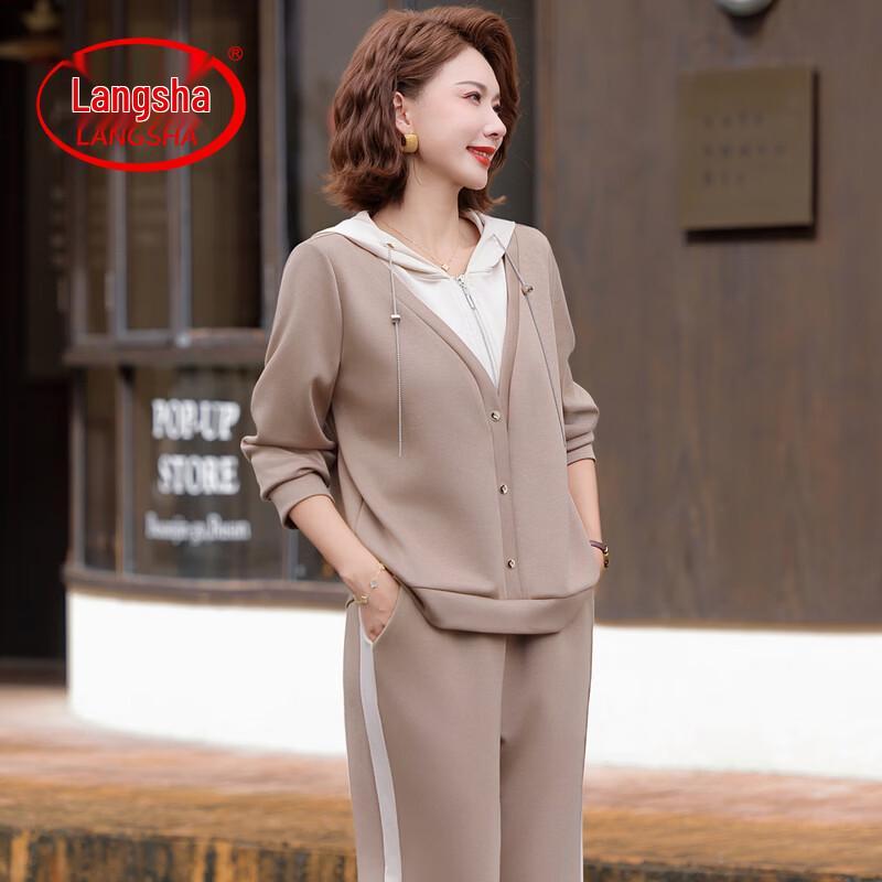 LangSha Women s Casual Hooded Two-Piece Set 4XL