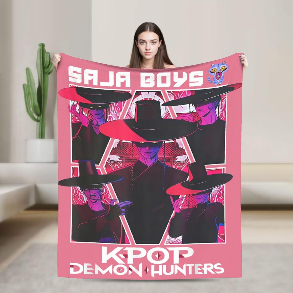 Huntrix Saja Boys KPop Demon Hunters Blanket  Plush Vintage Warm Throw Blanket for Home Autumn/Winter