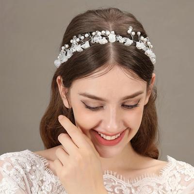 1PC Handmade Crystal Headgear Bridesmaid Bride Wedding Garland Hair Accessories Pearl Head Flower Headband
