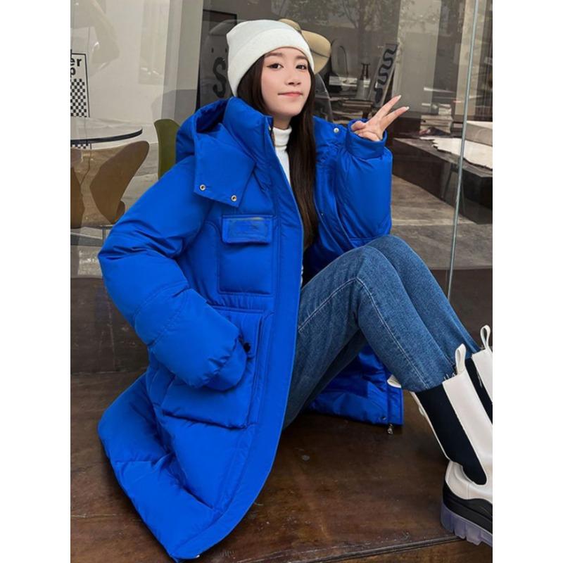 

Утолщенная пуховая куртка женская средняя и длинная дизайнерская Sense с воротником-стойкой и капюшоном модная универсальная стеганая куртка Tide XXL синий