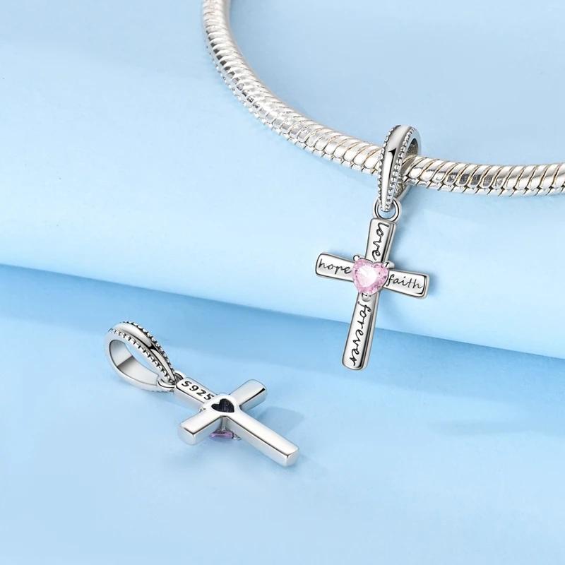 Charmscoppereternal Love Pink Heart Cross Beads Fit Plataoriginal Bracelets Women Jewellery Making Gifts